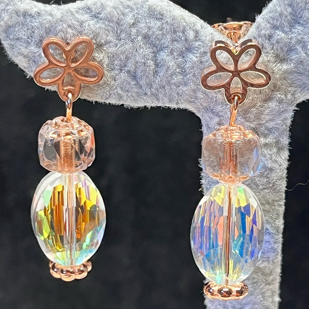 High shine crystals and cathedral beads in rose gold stainless steel,floral